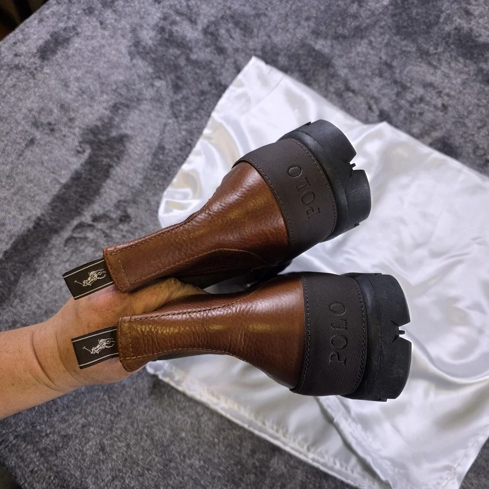 Polo Ralph Lauren Oslo Chelsea Boots Size 13 D Brown Leather Distressed